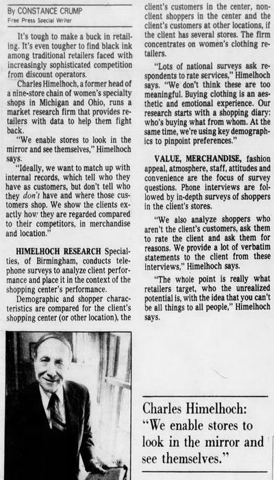 Himelhochs - May 1983 Article On Charles Himelhoch Starting Consulting Firm (newer photo)